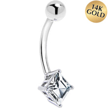 Load image into Gallery viewer, 16G Solid 14K White Gold CZ SQUARE SOLITAIRE Belly Ring
