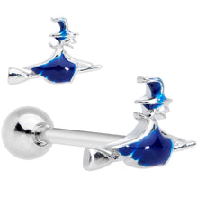 Load image into Gallery viewer, Blue Spooky Halloween Witch Barbell Tongue Ring
