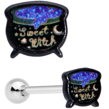 Load image into Gallery viewer, Black Purple Sweet Witch Cauldron Halloween Barbell Tongue Ring
