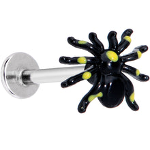 Load image into Gallery viewer, 16G 5/16 Black Yellow Spooky Spider Halloween Labret Monroe Tragus
