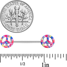 Load image into Gallery viewer, 14G 5/8 Hippie Rainbow Peace Sign Barbell Nipple Ring Set
