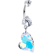 Load image into Gallery viewer, Clear Aurora Gem Stylized Heart Dangle Belly Ring
