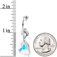 Load image into Gallery viewer, Clear Aurora Gem Stylized Heart Dangle Belly Ring
