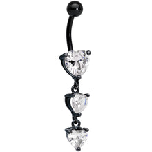 Load image into Gallery viewer, Clear CZ Gem Black Triple Heart Dangle Belly Ring
