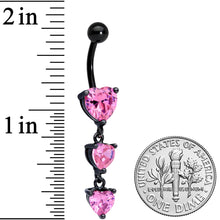 Load image into Gallery viewer, Pink CZ Gem Black Triple Heart Dangle Belly Ring

