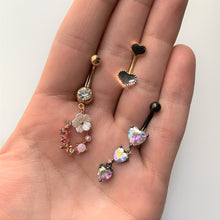 Load image into Gallery viewer, Clear Pink Gem Rose Gold Tone Wreath Flower Dangle Belly Ring
