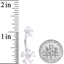 Load image into Gallery viewer, White Faux Opal Five Petal Flower Double Mount Belly Ring
