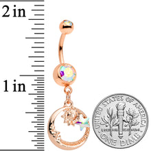 Load image into Gallery viewer, Aurora Gem Rose Gold Tone Sun Moon Star Dangle Belly Ring
