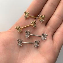 Load image into Gallery viewer, 14G 5/8 Clear CZ Gem Gold Tone Butterfly Barbell Nipple Set
