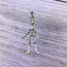 Load image into Gallery viewer, Green Hinged Halloween Skeleton Dangle Belly Ring
