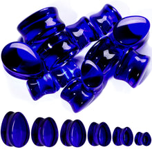 Load image into Gallery viewer, Solid Blue Glass Teardrop Plug Set
