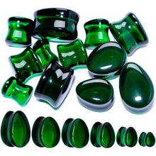 Load image into Gallery viewer, Solid Green Glass Teardrop Plug Set
