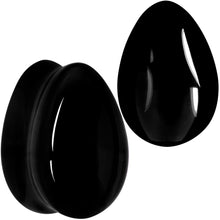 Load image into Gallery viewer, Solid Black Glass Teardrop Plug Set
