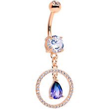 Load image into Gallery viewer, Blue Green CZ Gem Rose Gold Tone Drop Loop Dangle Belly Ring
