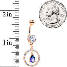 Load image into Gallery viewer, Blue Green CZ Gem Rose Gold Tone Drop Loop Dangle Belly Ring
