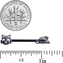 Load image into Gallery viewer, 14G 9/16 Black Cat Mouse Halloween Barbell Nipple Ring Set
