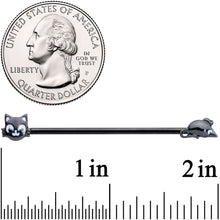 Load image into Gallery viewer, 14G Black Cat Mouse Halloween Industrial Barbell 38mm
