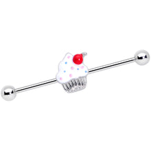 Load image into Gallery viewer, 14G Red White Sprinkle Cherry Cupcake Industrial Barbell 38mm
