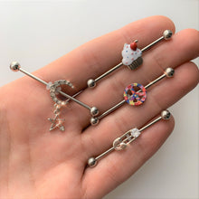Load image into Gallery viewer, 14G 5/8 Hippie Rainbow Peace Sign Barbell Nipple Ring Set
