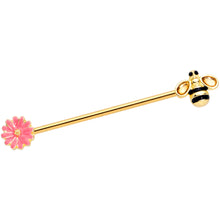 Load image into Gallery viewer, 14G Clear Black Gem Gold Tone Bee Floral Industrial Barbell 38mm
