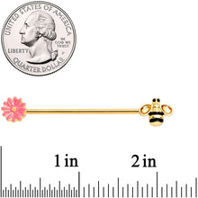 Load image into Gallery viewer, 14G Clear Black Gem Gold Tone Bee Floral Industrial Barbell 38mm
