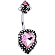 Load image into Gallery viewer, Pink Gem Regal Textured Heart Valentines Day Belly Ring
