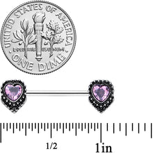 Load image into Gallery viewer, 14G 9/16 Pink Gem Regal Valentine Heart Barbell Nipple Ring Set
