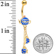 Load image into Gallery viewer, Gold Tone Blue Teacups Teapot Dangle Belly Ring
