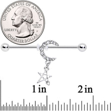 Load image into Gallery viewer, 14G Clear Gem Moon Star Dangle Industrial Barbell 38mm
