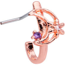 Load image into Gallery viewer, 22G 5/16 Blue CZ Rose Gold Tone Moon Faux Hoop L Shaped Nose Ring
