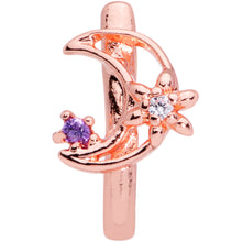 Load image into Gallery viewer, 22G 5/16 Blue CZ Rose Gold Tone Moon Faux Hoop L Shaped Nose Ring
