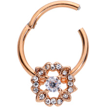 Load image into Gallery viewer, 16G  3/8 Clear Gem Rose Gold Tone Wreath Hinged Segment Ring
