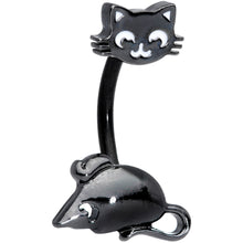 Load image into Gallery viewer, Black Cat Mouse Halloween Double Mount Belly Ring
