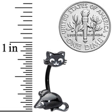 Load image into Gallery viewer, Black Cat Mouse Halloween Double Mount Belly Ring
