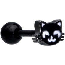 Load image into Gallery viewer, 16G 1/4 Black Cat Mouse Halloween Cartilage Tragus Earring
