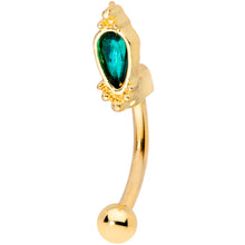 Load image into Gallery viewer, 16G 5/16 Green Gem Gold Tone Regal Drop Curved Eyebrow Ring
