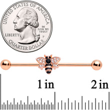 Load image into Gallery viewer, 14G Clear Black Gem Rose Gold Tone Bee Industrial Barbell 38mm
