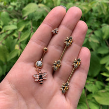 Load image into Gallery viewer, Black Clear Gem Rose Gold Tone Bee Dangle Belly Ring
