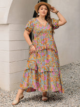 Load image into Gallery viewer, Plus Size Printed V-Neck Short Sleeve Maxi Dress Elegant &amp; Flowy Summer Dress For Girls
