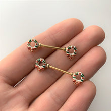 Load image into Gallery viewer, 14G 9/16 Gold Tone Christmas Wreath Barbell Nipple Ring Set
