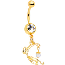 Load image into Gallery viewer, Clear Gem Gold Tone Wheat Mice Dangle Belly Ring
