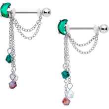 Load image into Gallery viewer, 14G 9/16 Clear Green Gem Moon Trio Dangle Barbell Nipple Ring Set
