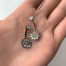 Load image into Gallery viewer, Clear Aurora CZ Gem Flower Belly Ring
