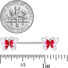 Load image into Gallery viewer, 14G 9/16 White Red Butterfly Barbell Nipple Set
