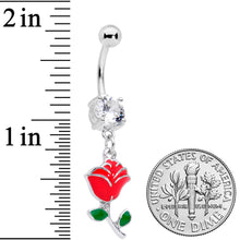 Load image into Gallery viewer, Clear Gem Valentines Day Red Rose Dangle Belly Ring
