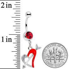 Load image into Gallery viewer, Clear Red Gem Valentine Heart Dangle Belly Ring
