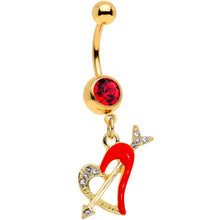 Load image into Gallery viewer, Clear Red Gem Gold Tone Valentine Heart Dangle Belly Ring

