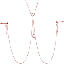 Load image into Gallery viewer, 14G 5/8 Aurora Gem Rose Gold Hue Star Moon Nipple Chain Necklace
