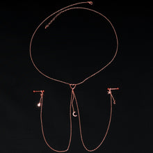 Load image into Gallery viewer, 14G 5/8 Clear Gem Rose Gold Hue Star Moon Nipple Chain Necklace
