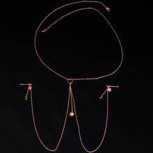 Load image into Gallery viewer, 14G 5/8 Aurora Gem Rose Gold Hue Star Sun Nipple Chain Necklace
